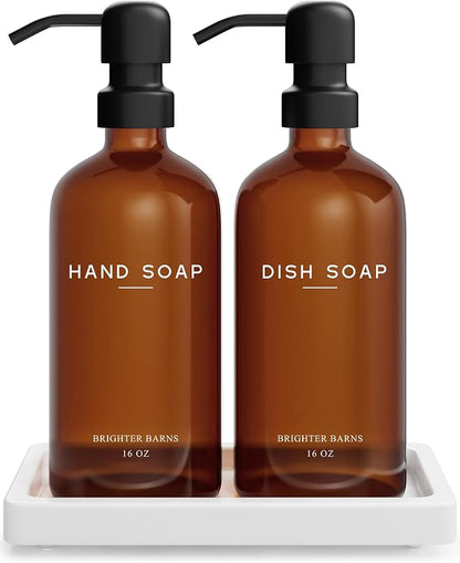 Amber Glass Hand and Dish Soap Dispenser Set by Brighter Barns by BrighterBarns