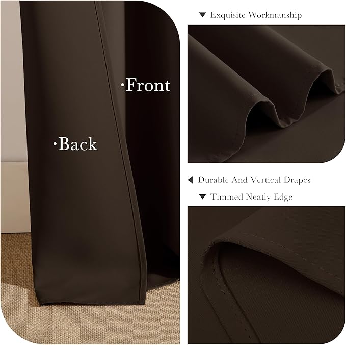 PONY DANCE Blackout Curtain Panels - Thermal Insulated Room Darkening Drapes Energy Saving Window Treatments Draperies for Small Window, 42 by 45 inches, Chocolate Brown, 2 PCs