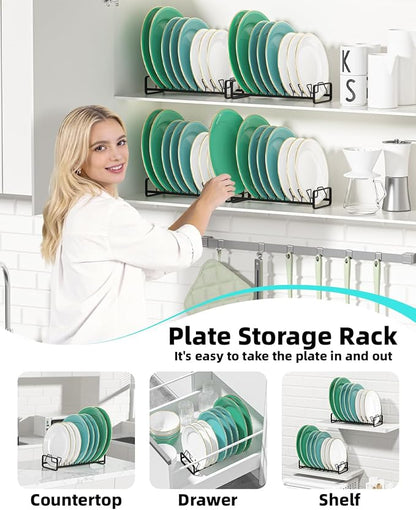 Plate Organizer for Cabinet, Kitchen Dish Rack Organizer for Cabinet Countertop - Image 2