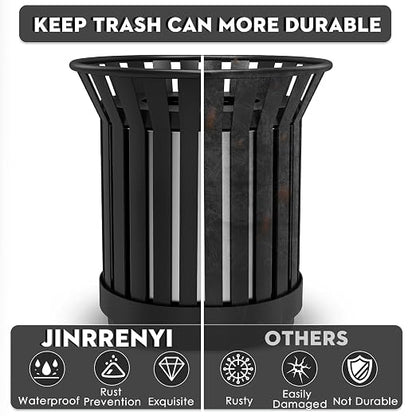 Round Heavy Duty Outdoor Trash Can, Large Metal Slatted Garbage Can - Image 4