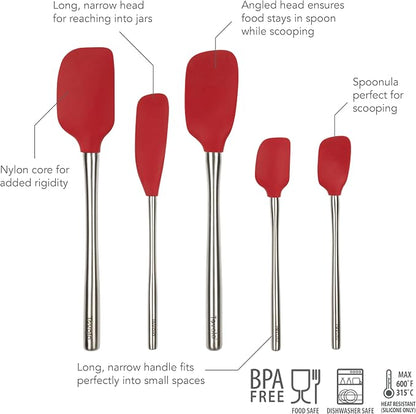 Tovolo Stainless Steel Handled Silicone Spatula Set of 5 Cayenne Red, - Image 4