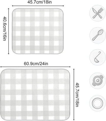 Buffalo Plaid Gray White Dish Drying Mat - Image 3