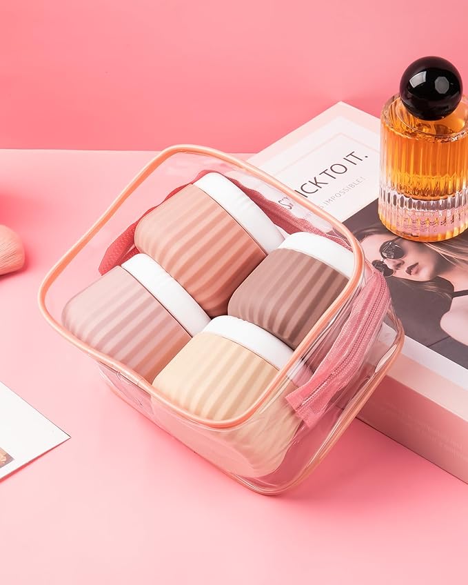 Travel Containers for Toiletries 4 Pack, TSA Approved Travel Size Toiletries, Travel Size Containers, With Clear Bag Leak Proof Silicone Jars, Travel Essentials Creams Jars Carrying Small Items