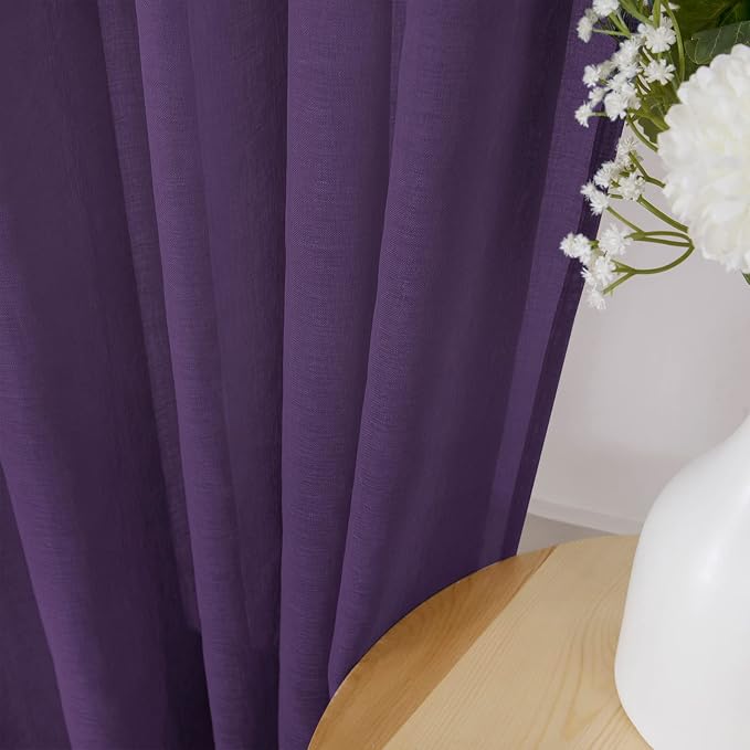 Tollpiz Sheer Curtain Linen Textured Bedroom Curtains Sheer Light Filtering Rod - Image 3