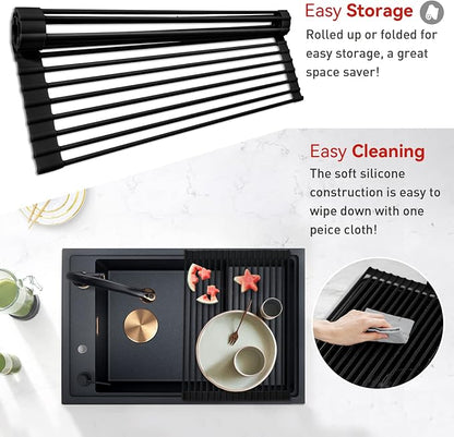 MERRYBOX 20.5" x 13" Roll Up Dish Drying Rack Silicone Wrapped Over The Sink - Image 3