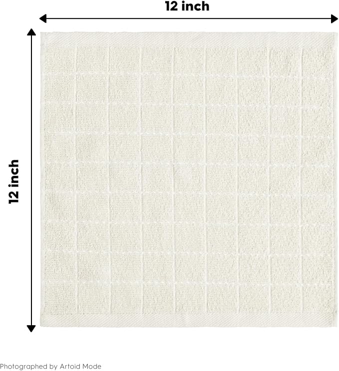 Artoid Mode Checkered Designed Cotton Beige Terry Kitchen Dish Cloths, 12x12 - Image 7