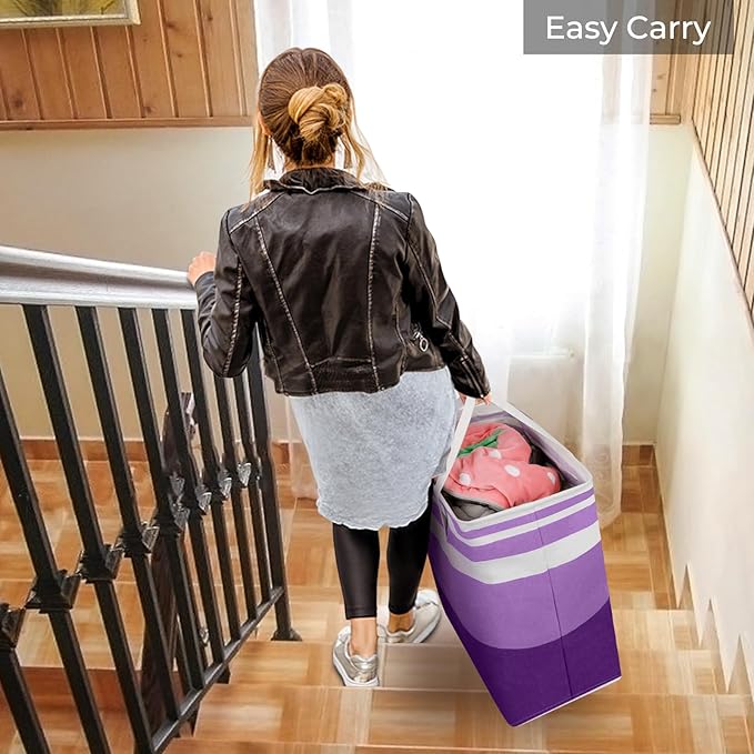 HomeHacks 2 Pack Large Laundry Baskets, Waterproof, Freestanding Laundry Hampers, Collapsible Clothes Hamper with Reinforced Handles in Laundry, College Dorm, Bathroom, Bedroom (Purple, 100Lx2)