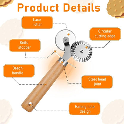 Oruola Pastry Cutter for Baking, Double Fluted Pastry Cutter Wheel, - Image 3