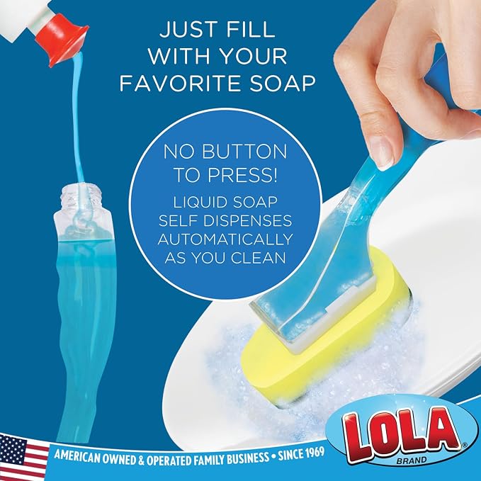 LOLA Dish Brush w/Soap Dispenser Wand, 1 Brush w/Head & 6 Refills, Absorbent - Image 2