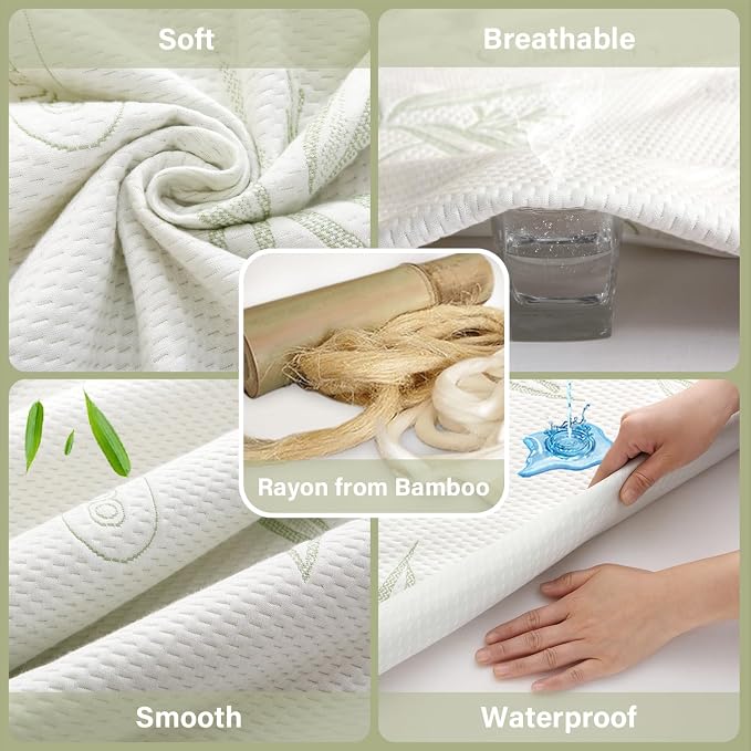 Full Size Mattress Protector Waterproof Mattress Pad Washable Bamboo Rayon - Image 3