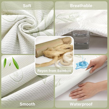 Full Size Mattress Protector Waterproof Mattress Pad Washable Bamboo Rayon - Image 3