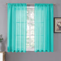 Tollpiz Sheer Curtains Linen Textured Bedroom Curtain Sheers Light Filtering Rod Pocket Voile Curtains for Living Room, 54 x 63 inches Long, Aqua Blue, Set of 2 Panels