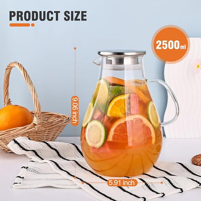 2500ml Glass Pitcher with Lid, 88 Ounces with Precise Scale Line, Hot/Cold - Image 2