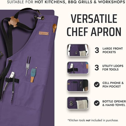 Asaya Chef and BBQ Apron with Bottle Opener and Hand Towel - 10oz Cotton Canvas - Image 2