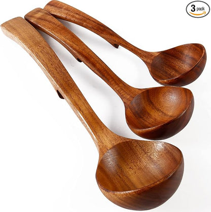 3Pcs Wooden Ladle for Soup, 3Size Natural Teak Wooden Cooking Spoons, Wood Soup by NAYAHOSE