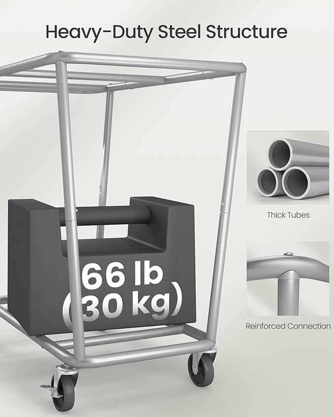 SONGMICS Laundry Basket with Wheels, 2-Section Laundry Sorter, 50.2 Gallons (190 L) Rolling Hamper with Removable Bags, Heavy-Duty Steel Frame, Cream White and Dark Gray URLS009X01