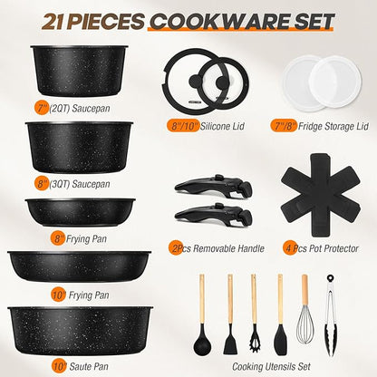 pots and Pans Set, Nonstick Cookware Set Detachable Handle, Induction Kitchen - Image 2