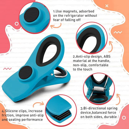 FINDMAG 12 Pack Chip Clips, Big Food Clips Blue Magnetic Clip, Magnetic Bag - Image 2