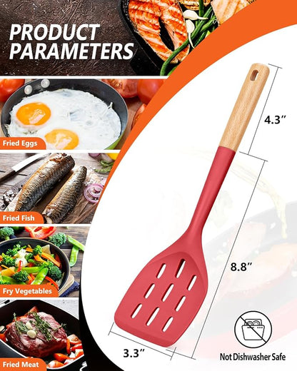 Pack of 2 Silicone Spatula, Non Stick Cooking Utensil Set Wooden Handle Kitchen - Image 2