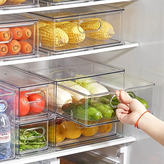 MineSign 9 Pack Stackable Refrigerator Organizer Bins Pull-Out Drawers - Image 2