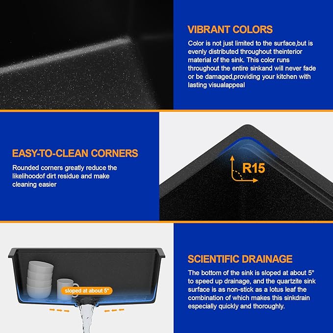 Dcolora 30 Inch Matte Black Kitchen Sink Workstation Granite Composite Undermount Single Bowl Kitchen Sink,DC-GU8769