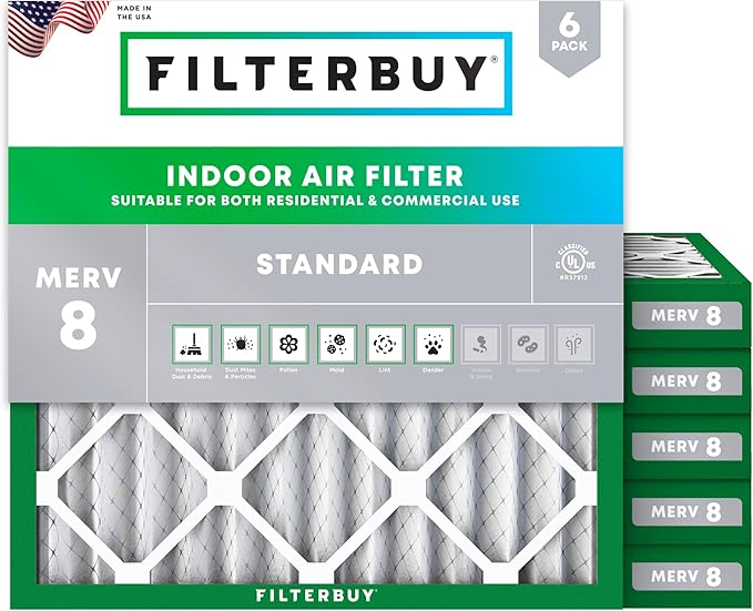 Filterbuy 18x18x2 Air Filter MERV 8 Dust Defense Replacement, Electrostatic by Filterbuy