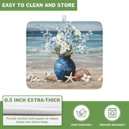 Summer Beach Dish Drying Mat for Kitchen Counter Nautical Coastal Blue Ocean - Image 5