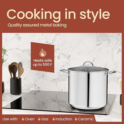 Stainless Steel Stockpot with Tempered Glass Lid 19 Quart, Durable 18/0 - Image 3