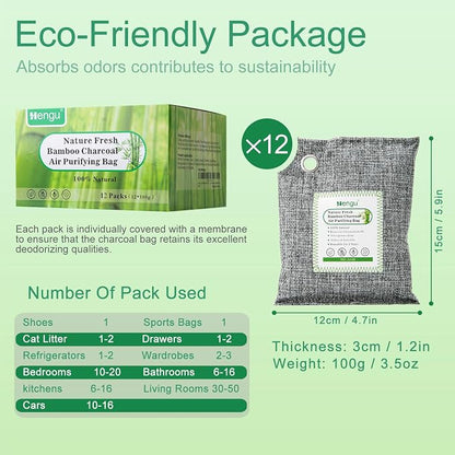 Activated Charcoal Odor Absorber, Natural Charcoal Bags Odor Absorber Bamboo - Image 5