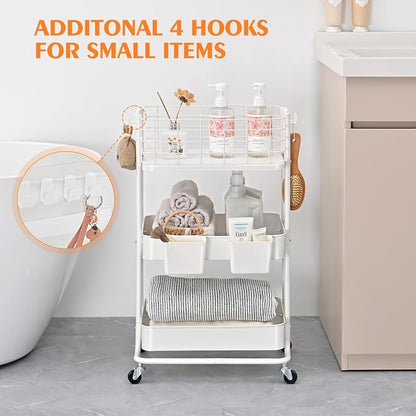 KINGRACK 3 Tier Rolling Cart, Metal Mobile Storage Shelf - Image 8