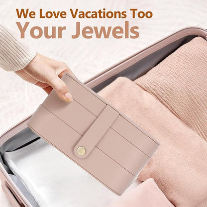 Travel Jewelry Case with LED Lighted Mirror, Personalized Birthday Gifts for Women Girls Kids, 2-Layer Portable Travel Jewelry Organizer, Travel Essentials (Autumn Apricot)