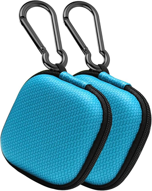Earbud Case Hard EVA Earphone Carrying Cell Phone Accessories Storage Bag with Carabiner for Airpods Headset Flash Drive Charging Cable Key Wall Charger USB Adapter (Blue 2Pack)