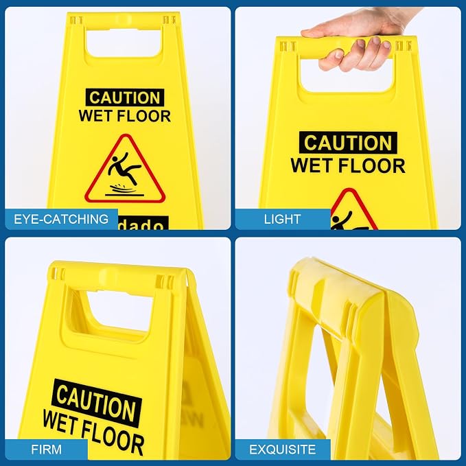 4-Pack Caution Wet Floor Sign, 17.5" Height, Bright Yellow Double-Sided Folding - Image 5