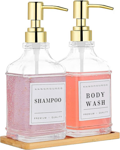 Glass Soap Dispenser with Pump, Countertop Soap and Lotion Dispenser Set of 2 by POLLOCKDirect