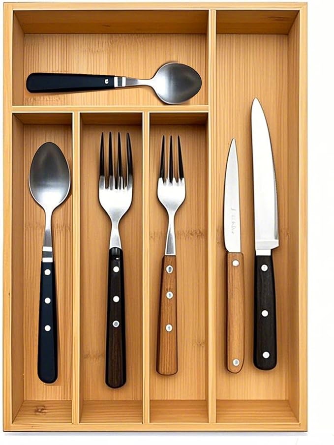 guiogc Kitchen Bamboo Silverware Drawer Organizer，Silverware Organizer and by guiogc