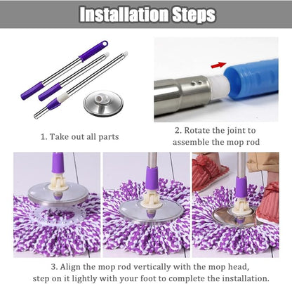 Extended Spin Mop Replacement Mop Handle, Upgraded 60-inch 360 Degrees Rotating - Image 7