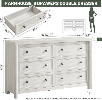 Farmhouse 6 Drawers Dresser for Bedroom, Metal Handle, Storage Closet Dressers - Image 2