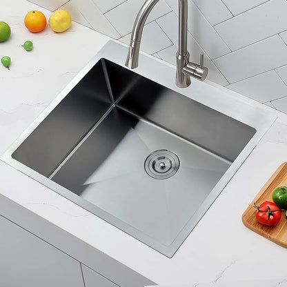 Comllen 25 x 22 Inch Drop In Kitchen Sink, Brushed Nickel Topmount 16 Gauge Stainless Steel Kitchen Sinks, 9 Inch Deep Utility RV Sink with Dish Grid and Basket Strainer