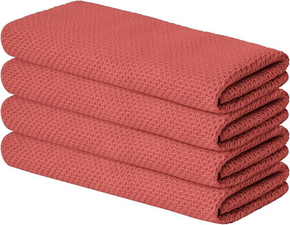Artoid Mode 100% Cotton Red Waffle Weave Kitchen Dish Cloths, 13x28 Inch Ultra by ArtoidMode