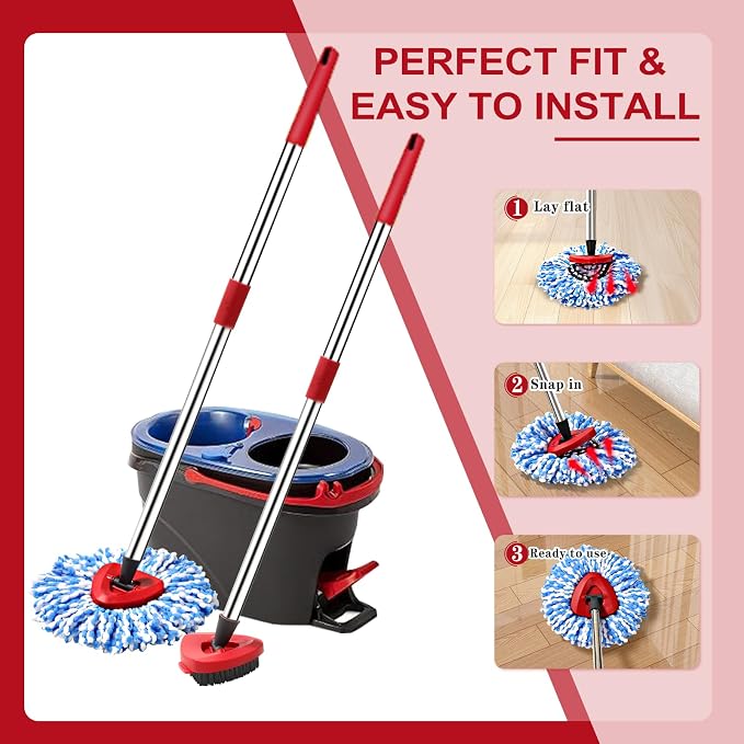 2 Pack Spin mop Replacement Head, Spin mop Scrub Brush, Microfiber Mop Refills - Image 5