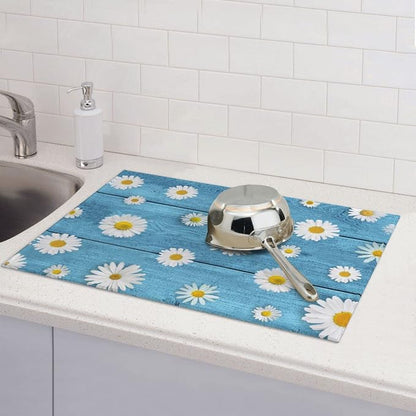 Daisies On Vintage Blue Wood Dish Drying Mats - Image 7