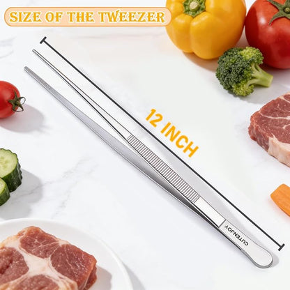 12-Inch Kitchen Tweezers, 18/8 Stainless Steel Metal Fine Tweezers Tongs - Image 7