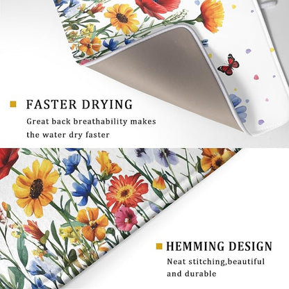 Watercolor Flower Dish Drying Mat 18x24 Inch Floral Butterfly Dish Drainer - Image 3
