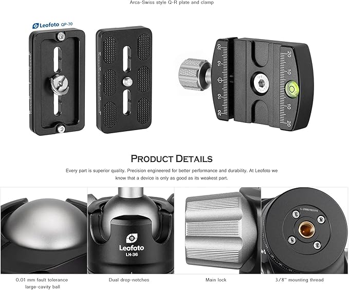 Leofoto Professional Camera Tripod, 50" Compact Carbon Fiber Tripod for DSLR Video Camcorder, 4 Leg Sections, 360° Ball Head, Max Load 8KG/18Lb (LS-254CX+LH-36)