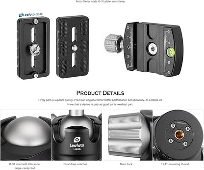 Leofoto Professional Camera Tripod, 50" Compact Carbon Fiber Tripod for DSLR Video Camcorder, 4 Leg Sections, 360° Ball Head, Max Load 8KG/18Lb (LS-254CX+LH-36)