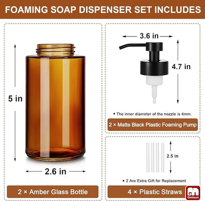 GMISUN Glass Foaming Soap Dispenser, 10 Fl oz / 300ml Amber Glass Soap Dispenser - Image 6