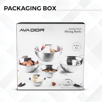 AVADOR Set of 6 Premium Stainless Steel Mixing Bowls Set, Space Saving Nestable - Image 6