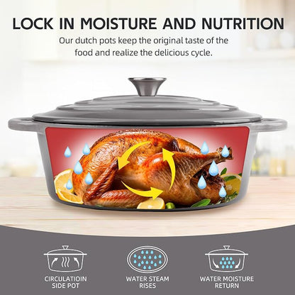 5.5 Quart Oval Enameled Cast Iron Dutch Oven Pot - Image 5
