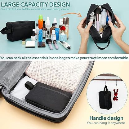 Travel Toiletry Bag for Women and Men, Water-resistant Shaving Bag for Toiletries Accessories, Foldable Storage Bags with Divider and Handle for Cosmetics Toiletries Brushes Tools