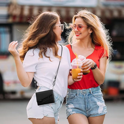 Real Leather Wallet RFID Blocking Passport Holder with Travel Lanyard Document Organizer Brown (Black)